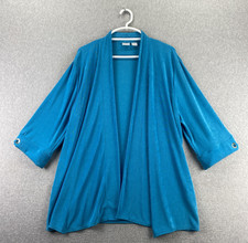 Chico's Size 3 Blue Travelers Cardigan 3/4 Sleeve Open Front Knit Top