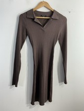 Womans Love Tree Pullover Bodycon Sweater Dress Medium Brown Long Sleeve Collar