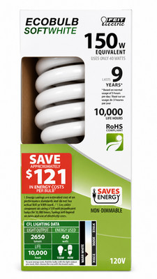 Feit Electric ESL40T/ECO Ecobulb 40-Watt (150W Equivalent), Soft White
