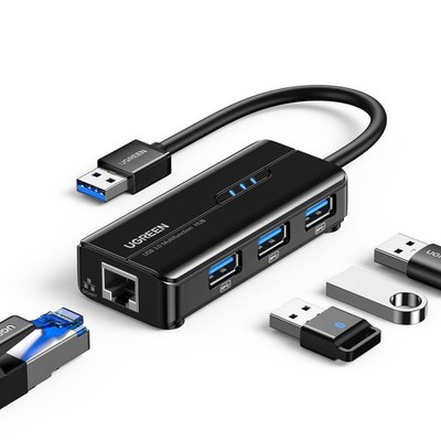 UGREEN USB 3.0 Hub Ethernet Adapter 10 100 1000 Gigabit Network Black 