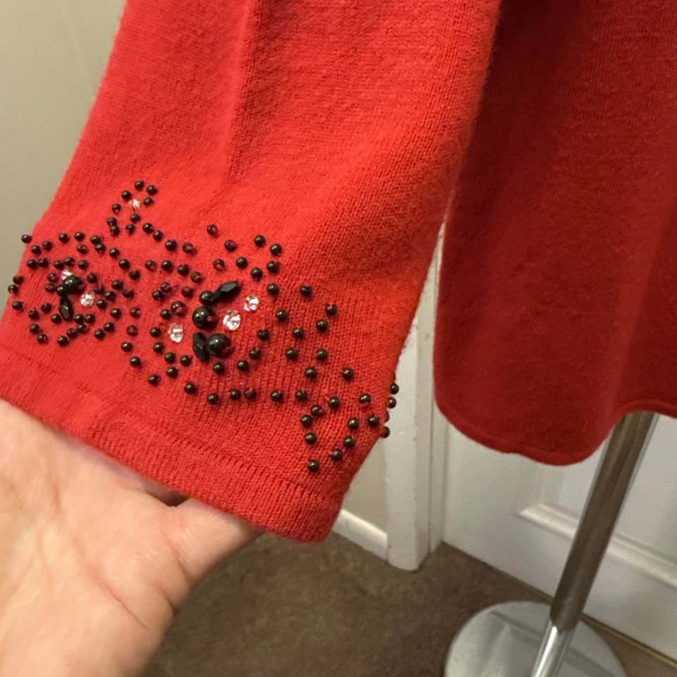 Suéter para mujer Covington rojo con cuentas talla 16-18 mangas 3/4 cuello redondo acrílico Foto 4 de 4