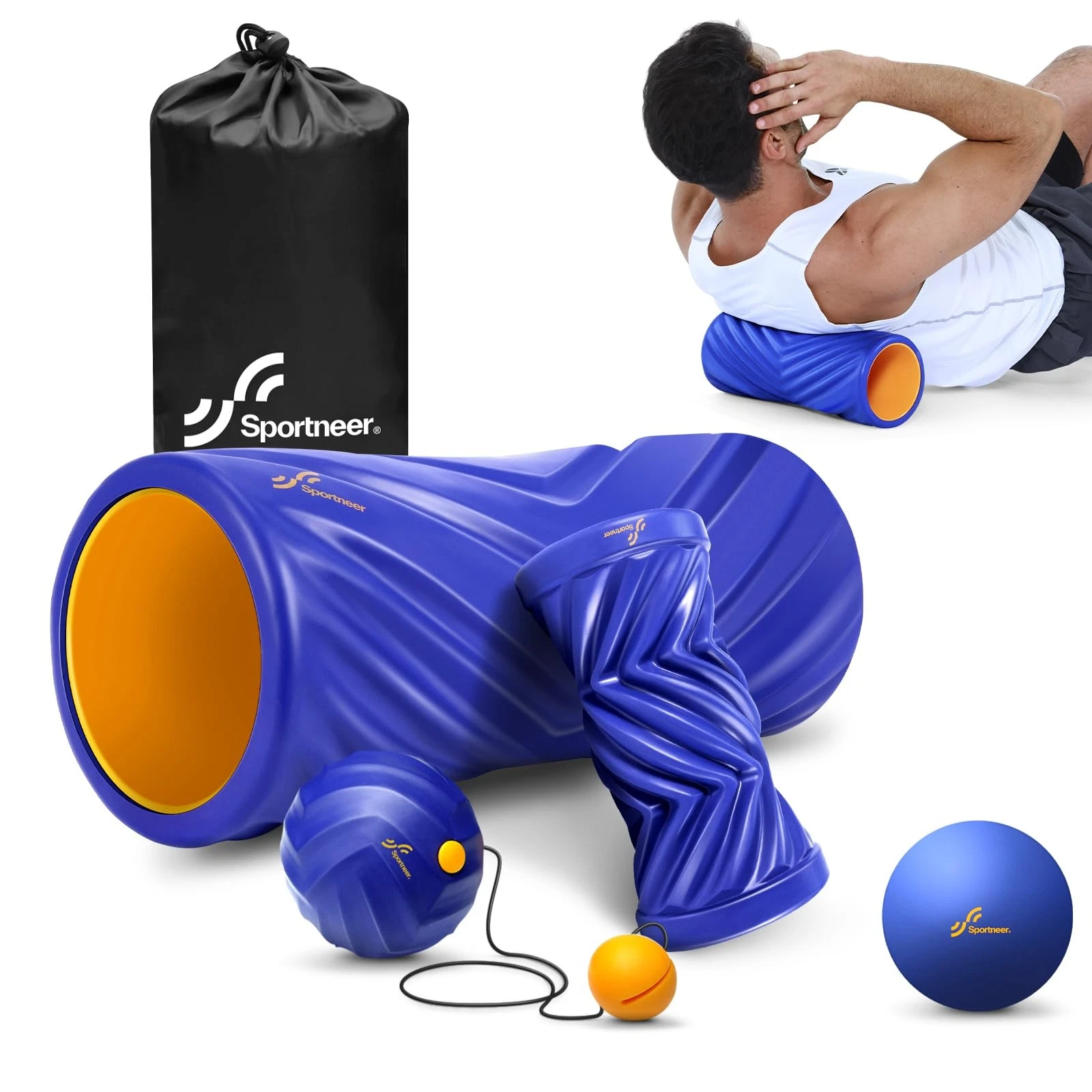 4 in 1 Foam Set, Muscle Relax Kit with 2 Textured Foam Pilates Rollers, Strin...