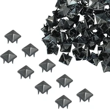 100 Pcs 9Mm Metal Punk Spikes Spots, Metallic Black Pyramid Studs Four-Jaw Squar