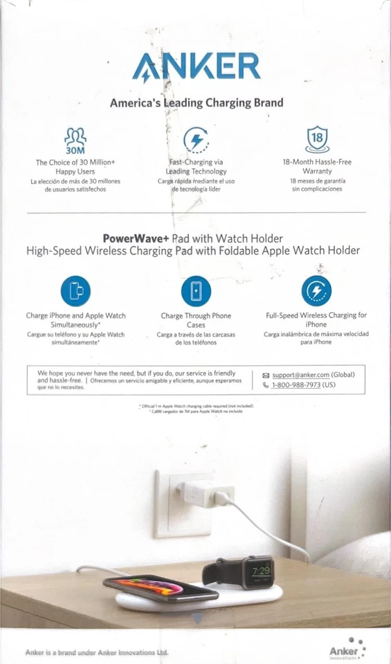 Anker - PowerWave+ Almohadilla de Carga Inalámbrica con Soporte para Reloj - Blanco Foto 2 de 2