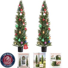 Artificial Cedar Topiary Trees, 60 Inch 2 Set Faux Pine Shrubs Plants, Fake Silk