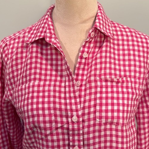 Talbots linen pink and white checkered blouse MP - Picture 2 of 5