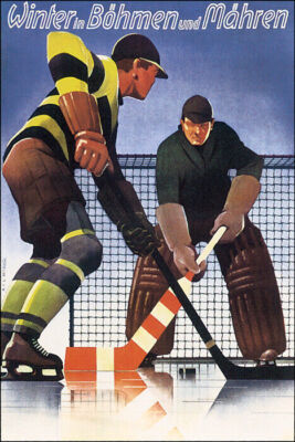 WINTER IN BOHMEN UND MAHREN HOCKEY ICE SKATES SPORTS CZECH VINTAGE POSTER REPRO