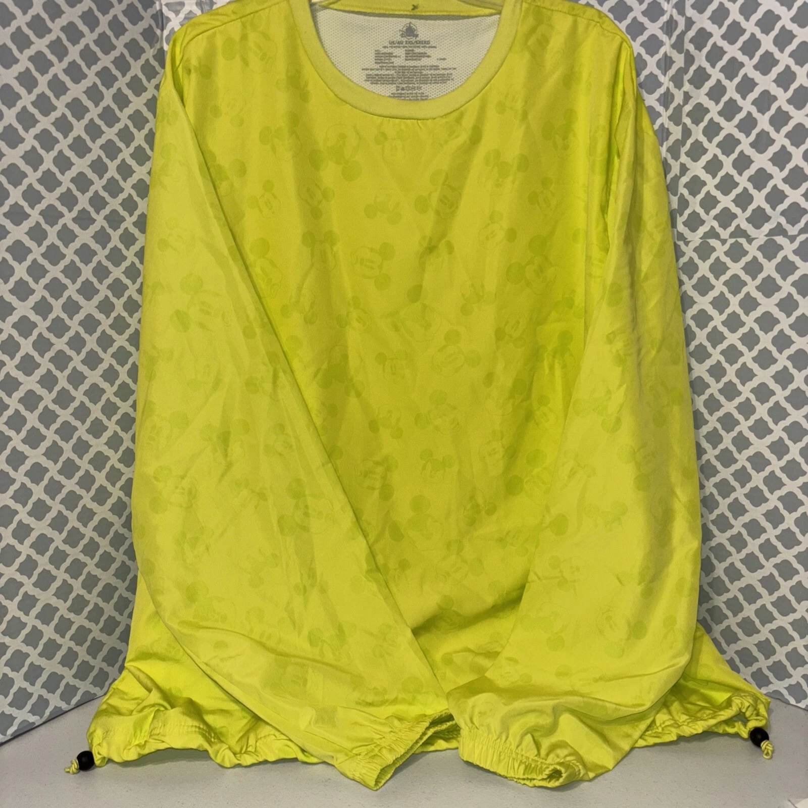 Mens Unisex Disney Neon Yellow Mickey Pullover Jacket Windbreaker 2XL EUC