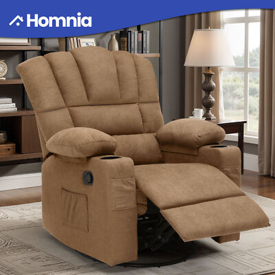 Fabric Swivel Recliner Chair Glider Rocker Sofa with Cup Holders for Elderly