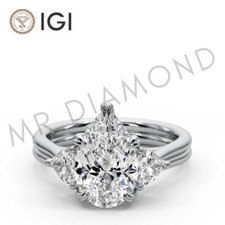 IGI 3.00 CT F VS2 Pear Cut Lab Grown Diamond Engagement Ring Platinum 900