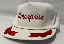 FLAT BILL ENTERPRISE CAP HAT RED LEAFS ROPE MADE IN USA VINTAGE LEATHER STRAP