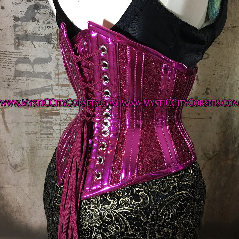 Nuevo corsé debajo del busto de PVC fucsia MCC25 MystiC City Corsés Foto 2 de 4