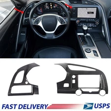 ABS Carbon Center Dashboard AC Air Vent Cover Trim Set For Corvette C7 14-19 US
