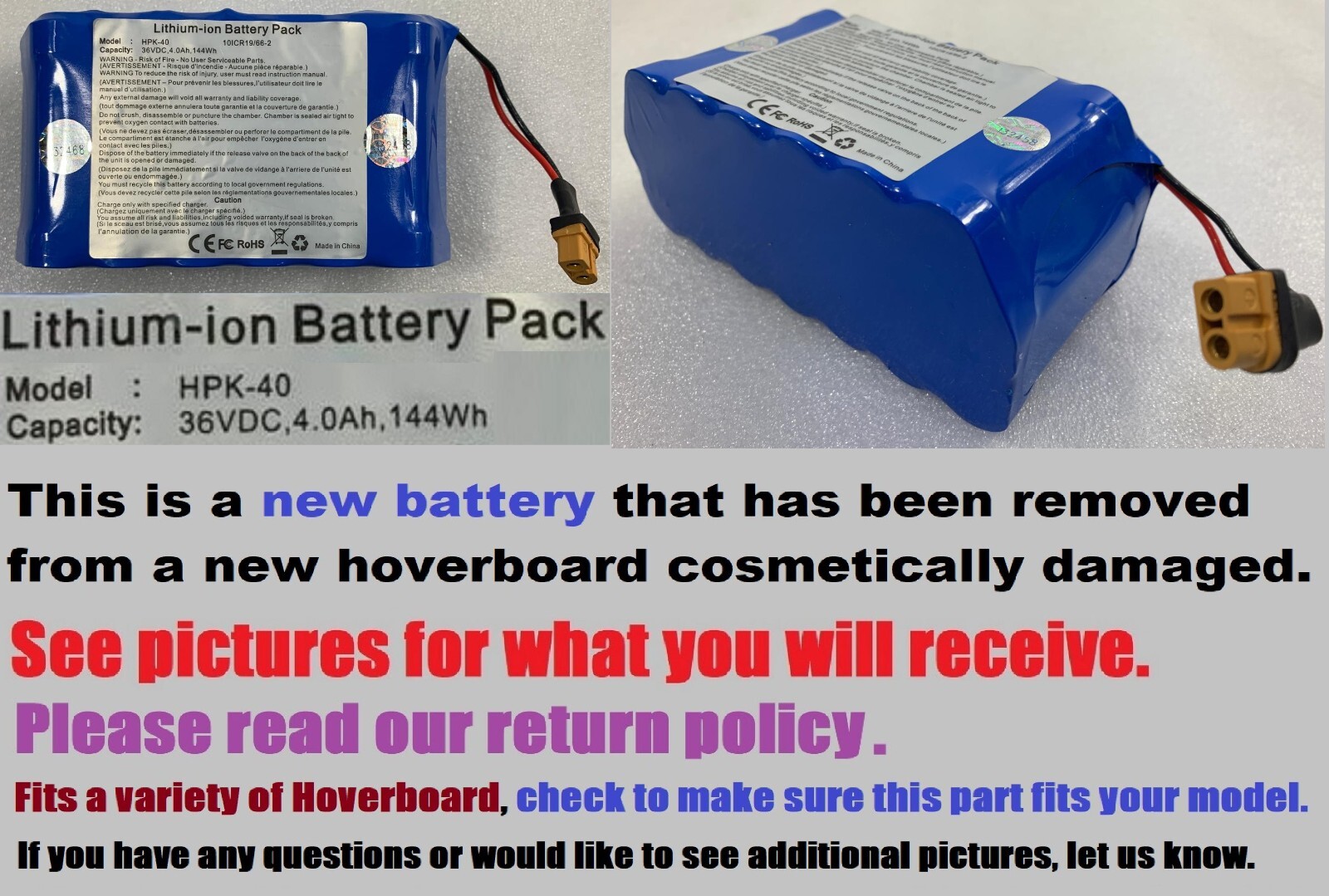 Lithium Ion battery Pack  HPK-40   36VDC, 4.0Ah, 144Wh    🔴GENUINE