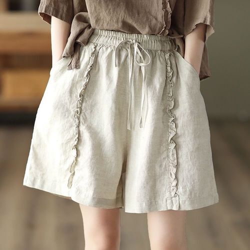 Women Ethnic Baggy Shorts Ruffle Edge Wide Leg Elastic Waist Loungwear Casual - Picture 17 of 19