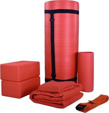 Yoga Mat 7-pc Set, BalanceFrom Gym Yoga Set with Carrying Strap, Red