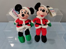 SANTA MICKEY  SANTA MINNIE MOUSE MINI BEAN BAG PLUSH DISNEY STORE NEW W/ TAGS