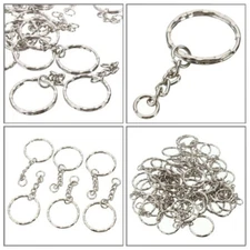 USA 50Pcs Keyring Blanks 25mm Silver Tone Keychain Key Fob Split Rings Chain DIY