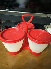 Tupperware Red Condiment Caddy Container/Lid Set 7 Pieces Made in USA VTG