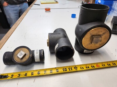 Various Sizes of Jones Stephens Test Tee T56 No-Hub Cast Iron Raised Head Brass
