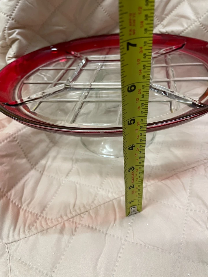Indiana cranberry Ruby Flash Glass Relish 5 Divider Stand Up Server Tray 12" - Image 3 of 4