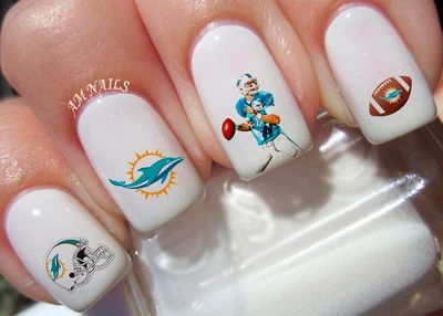 HANDMADE Miami Dolphins Nail Art Stickers Transfers Decals Set of 43 - A1326