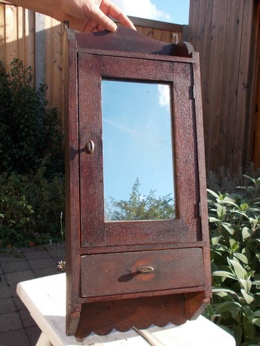 Antique Ornate Wooden Kitchen Apothecary Wall Cabinet Wood Glass Mirror - Picture 8 of 12