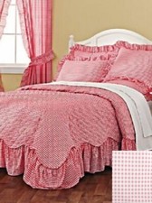 Country Chic Gingham Check Quilted Scallop Ruffled Bedspread Bed Cover - No Sham