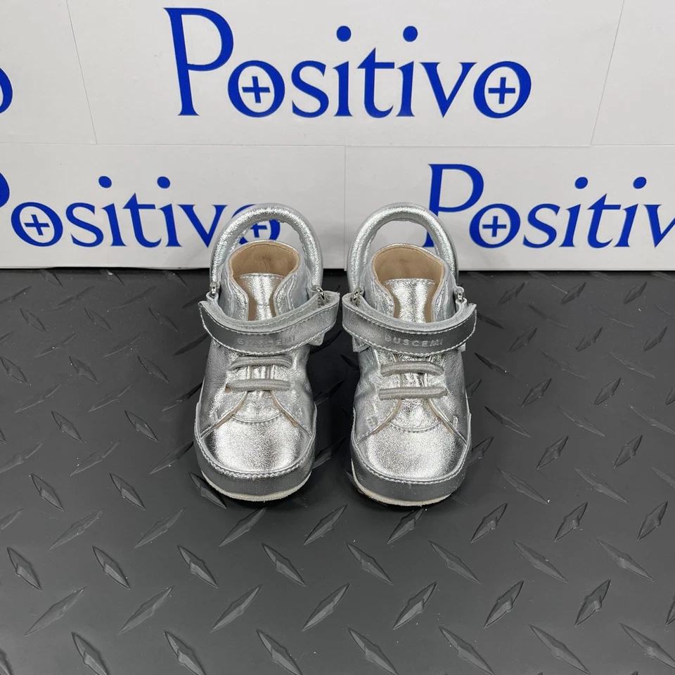 Buscemi 100MM Bebé Platino Cuero Tenis Zapatos EE. UU. 4 UE 19 Nuevo Foto 3 de 4