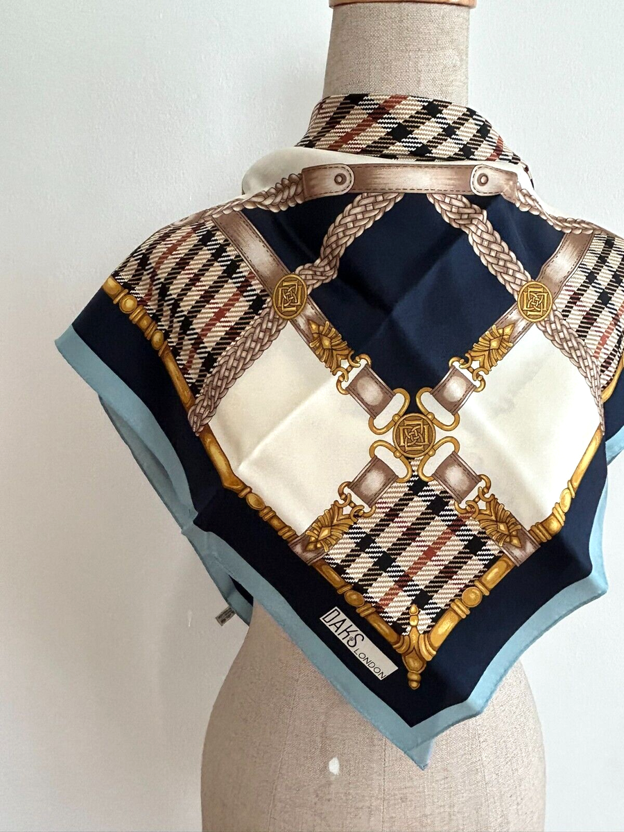 ◇DAKS◇ [SILK100%] Beige check pattern square silk scarf DC Daks London vintage check silk scarf baby blue 34 inches | eBay