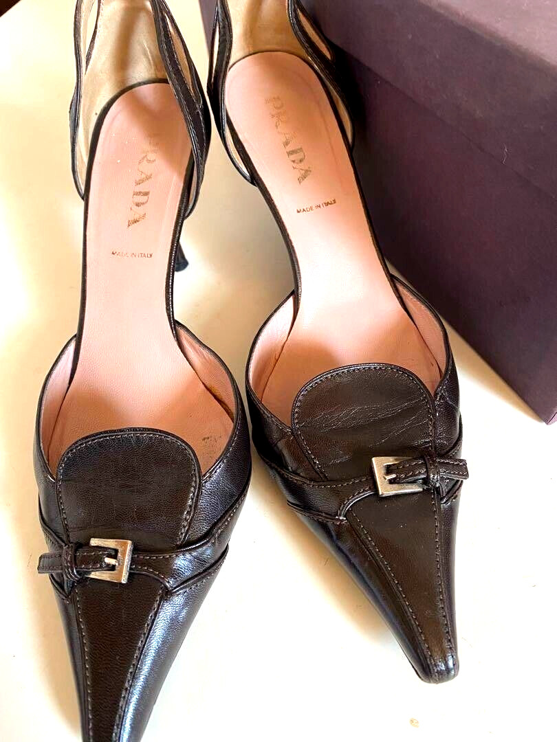 PRADA pumps, high heels, pointed toe, brown, size 35, with box, made in Italy thumbnail 2