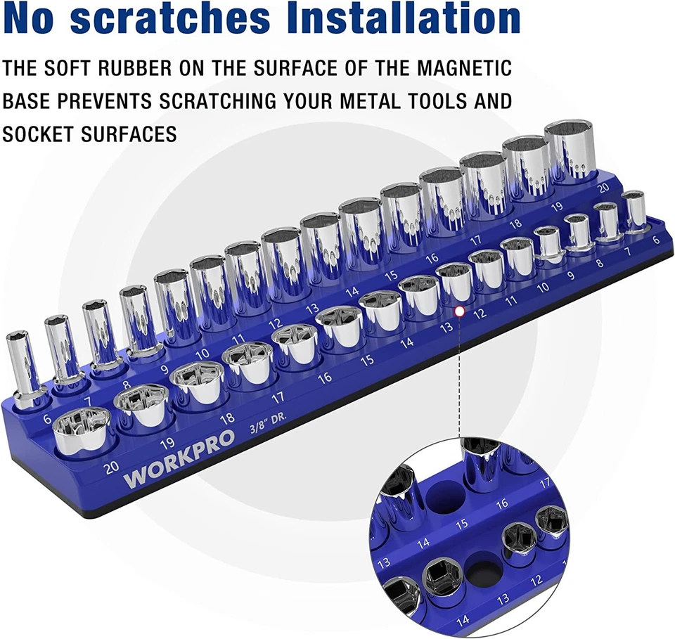 WORKPRO Magnetic Socket Organizer Set 3PC Socket Holder Set 1/4"3/8"&1/2"Drive - Image 4 of 4