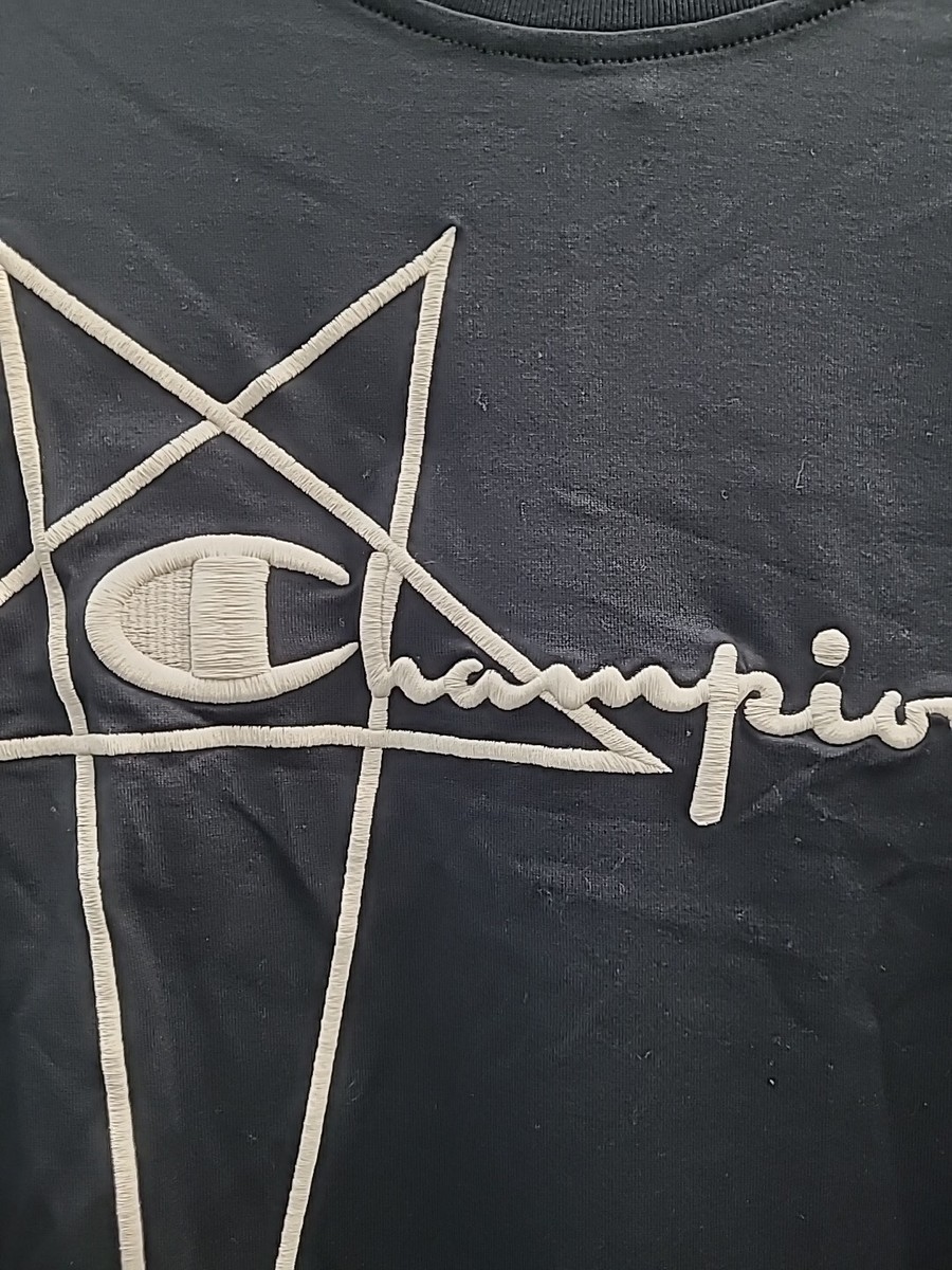 New Rick Owens X Champion Short Sleeve Black Tommy Tee Size