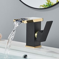 Black Gold Waterfall LED Bathroom Faucet lavatory Vanity One Hole Sink Mixer Tap
