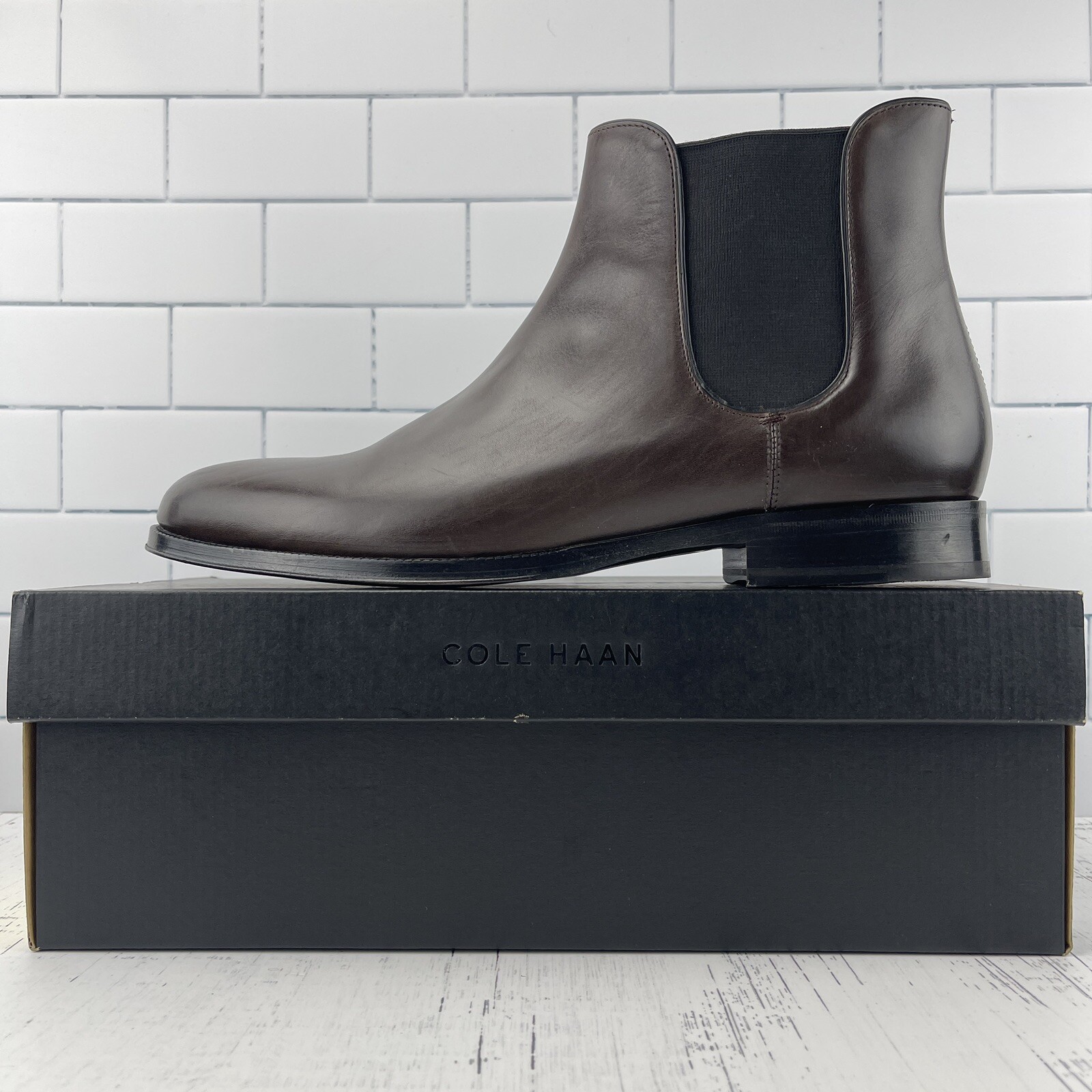 Cole Haan Gramercy Java Brown Leather Chelsea Boots for Men Size 11-image