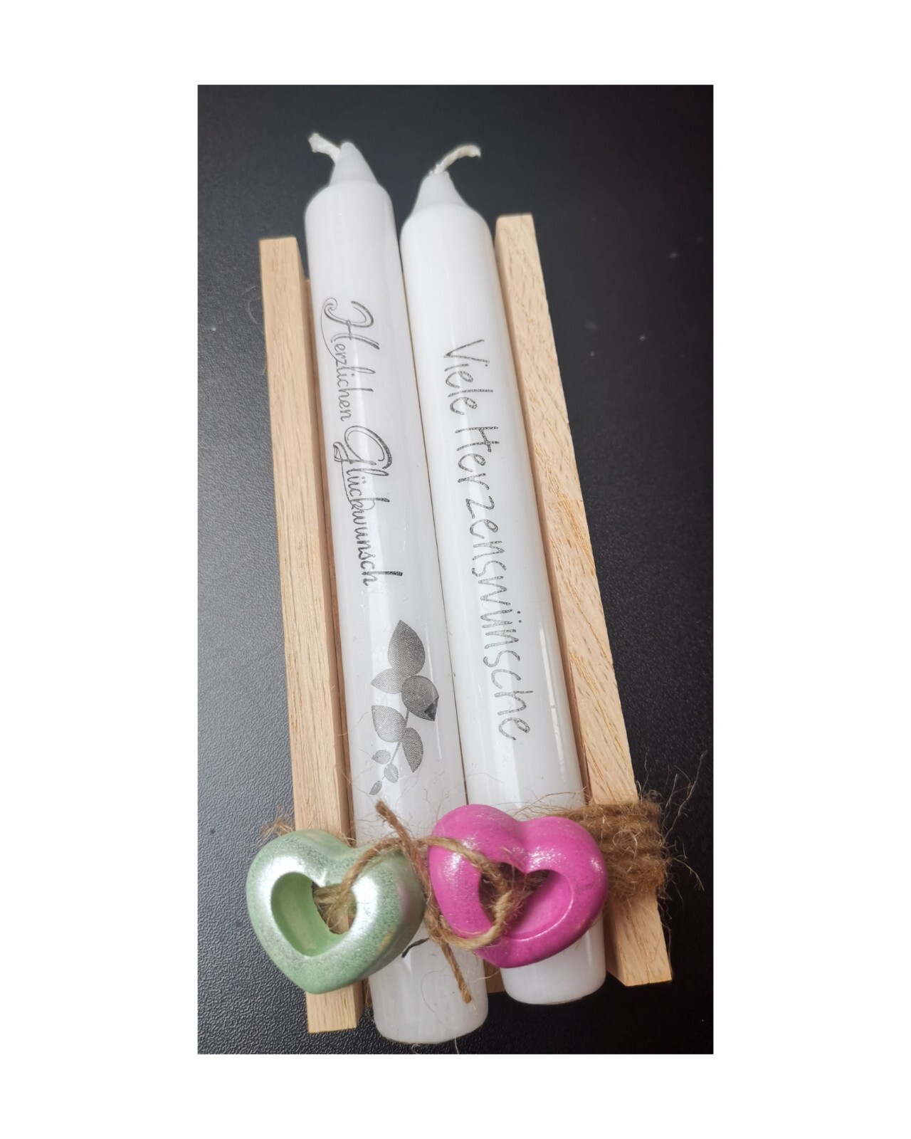 2 Kerze mit Spruch in einer schönen Geschenk - Verpackung aus Holz, Weihnachten