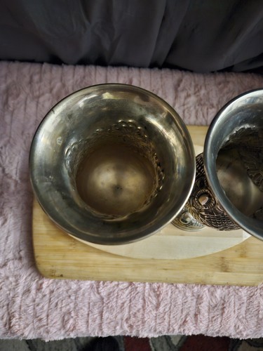 Goblet Pair For The Bold! Vintage, Made In India. Believe Hand Tooled. Artwork!! - Picture 8 of 16