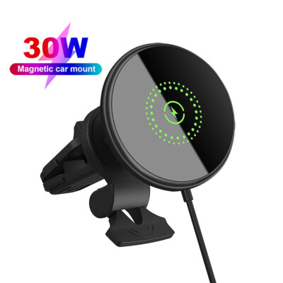 30W Magnetic Wireless Car Charger Phone Mount Bracket For iPhone 15/14/13 Pro/12