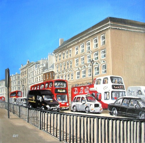 London Street Cityscape Original Oil Painting Wall Art Wall Decor Canvas 12x12