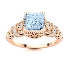 Aquamarine Gemstone Solitaire with Accents Ring Jewelry 925 Sterling Silver US 7