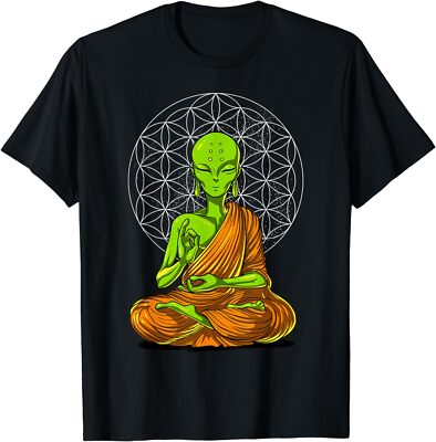 New Limited Space Alien Buddha Zen Yoga Meditation Spiritual T-Shirt Made In USA