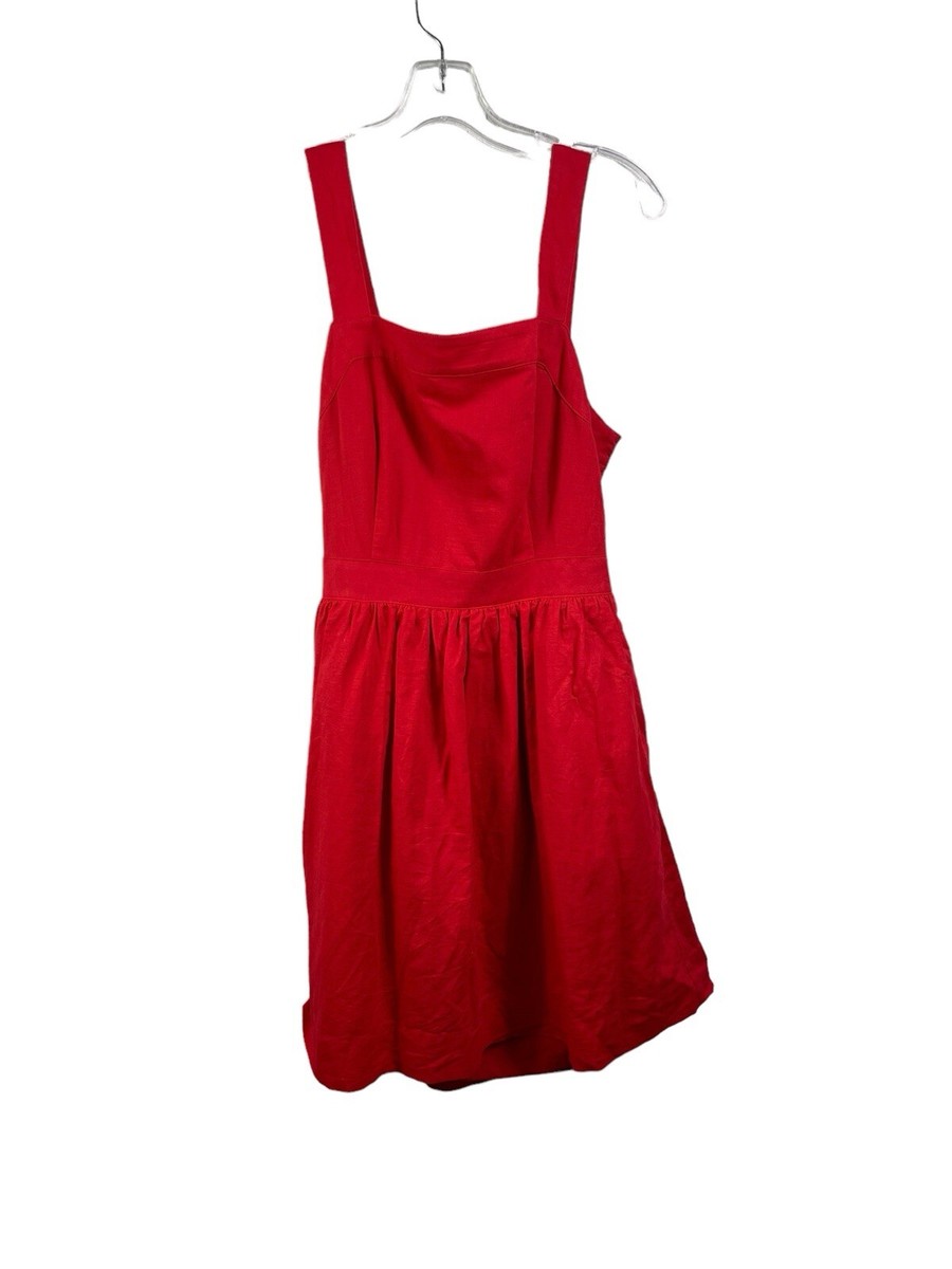 J. Crew (Factory) Cotton Linen Apron Dress women's size Large red pinafore  Sz M