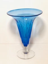 Vintage Blenko Glass 8721L Trumpet Vase In Sapphire Blue 11.5” STUNNING!