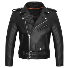 Vance Leather VL516 Motorcycle Jacket Premium Leather Classic  Belted Waist MCJ