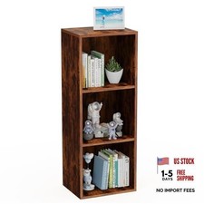 Retro Brown 3-Tier Bookshelf - Narrow Bookcase for Small Spaces - Wooden 3-Cube