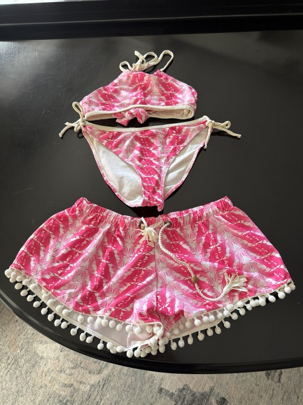 Snapperrock Girls Pink Floral 3-piece bikini Swimsuit, Size 12