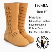Girls Tan Suede Studded Mid-Calf Boots Size 3Y Faux Fur Lined Zip Up