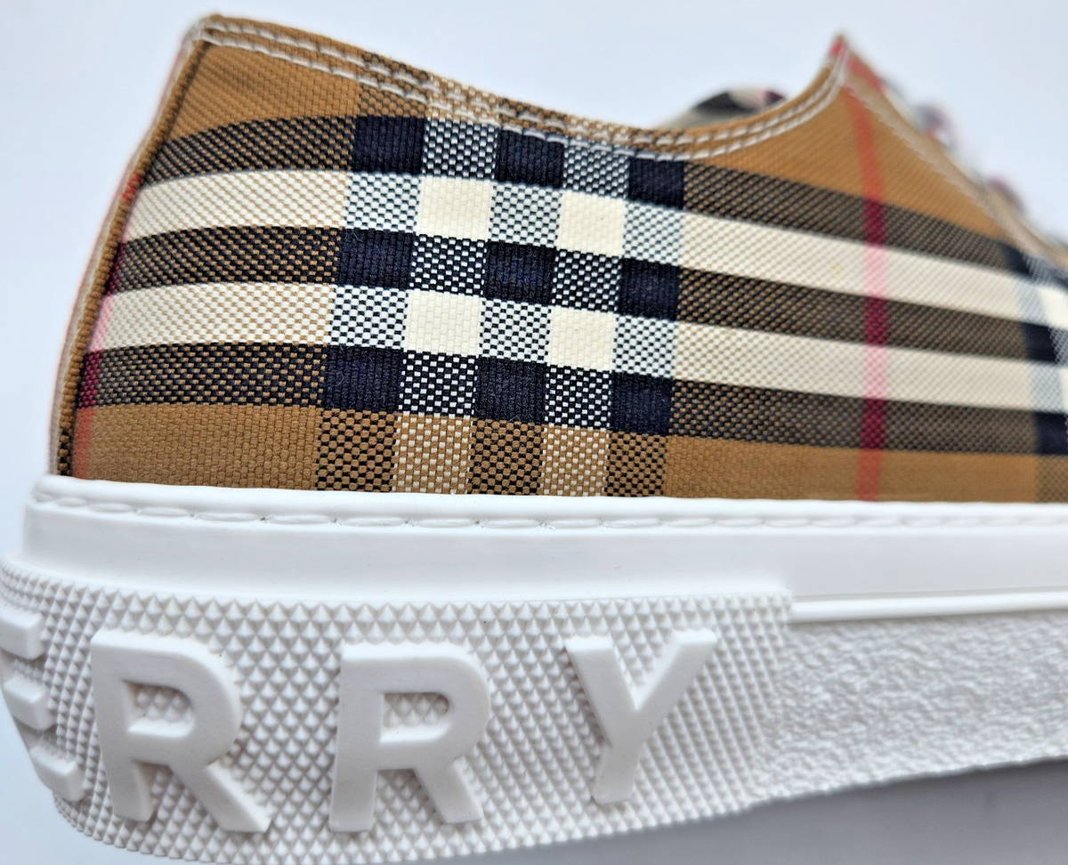 Burberry Jack Taupe Brown Vintage Check Men's Canvas Sneakers UK10