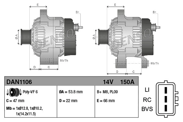 Alternator DAN1106 Denso AH2210300BA AH2210300BB LR013843 LR070953 LR073680 New - Image 4 of 4