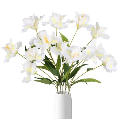 ICBOX White Iris Flowers 5Pcs 15Heads - 35.4'' Long Stem 13'' x 3'' x 2'',